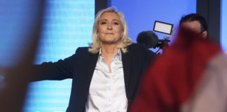 Marine Le Pen lors d'un meeting de campagne.